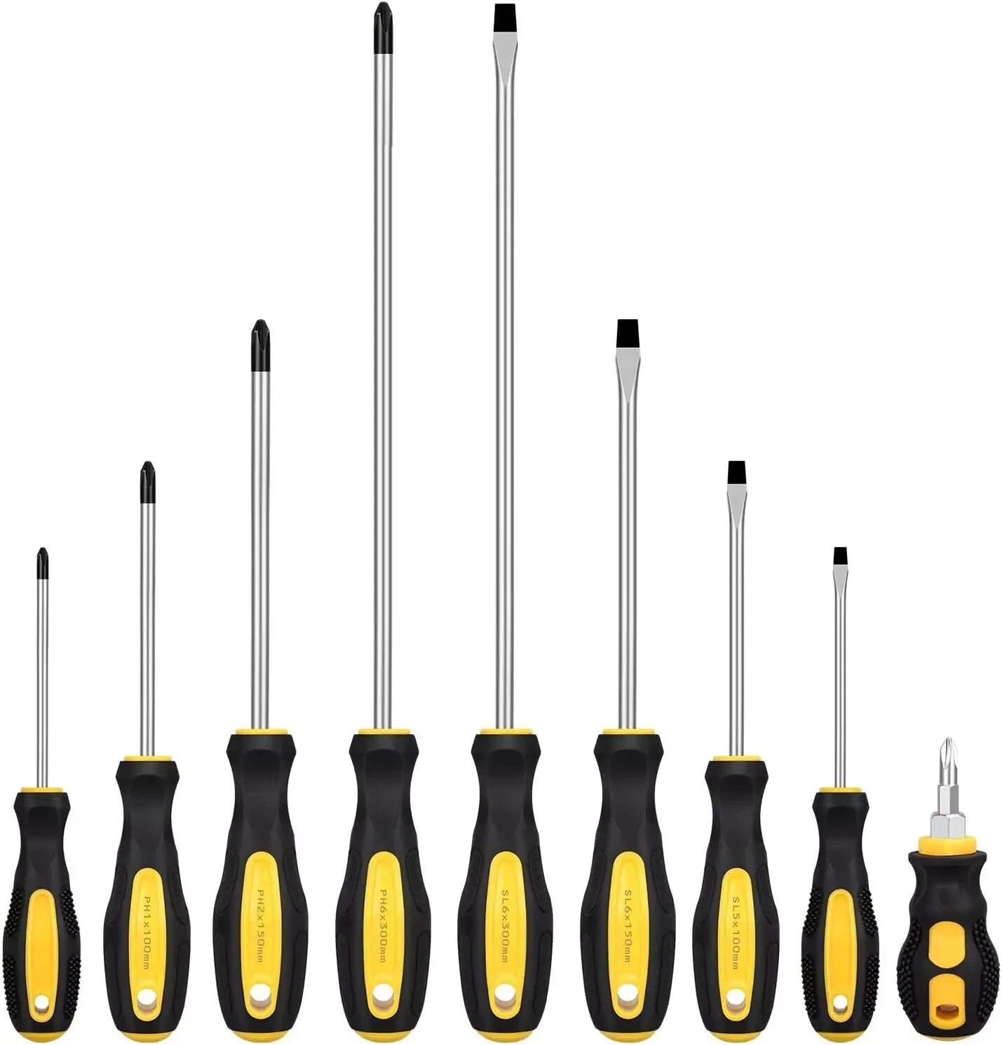 9Pcs Magnetic Screwdriver Set, 12In Including Extra Long Phillips and Slotted