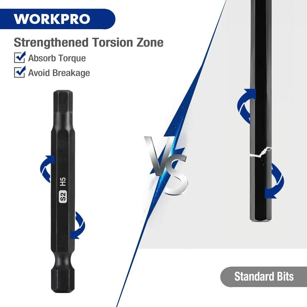 WORKPRO 20PC Hex Head Allen Wrench Drill Bit Set Magnetic Metric SAE Hex Bit Set