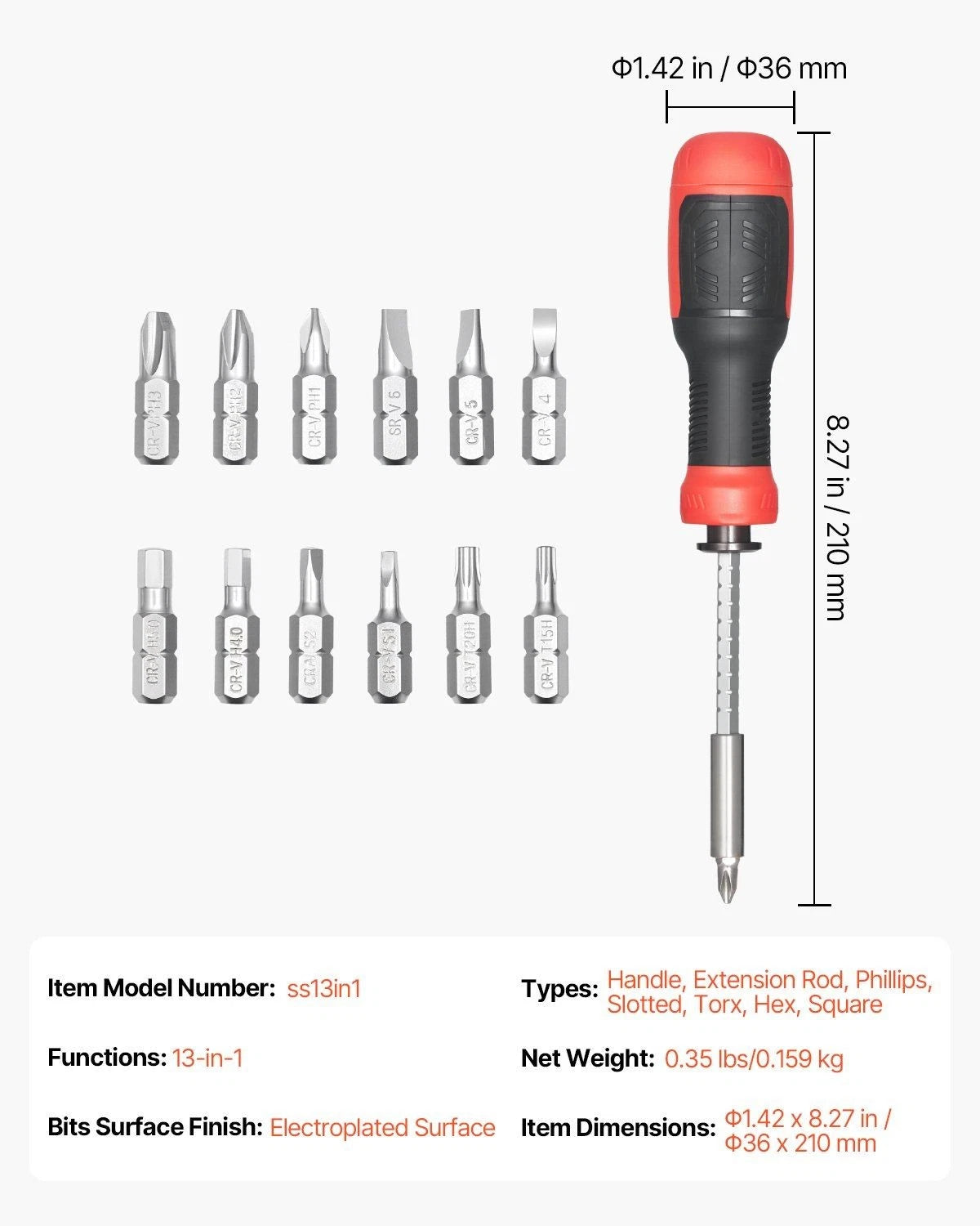 13-Piece Screwdriver Set Magnetic Handle Torx Phillips Hand Tools for Sockets