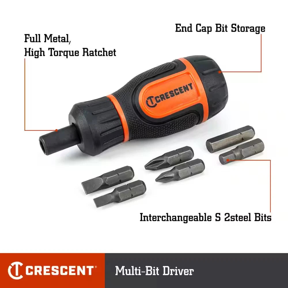 6-In-1 Stubby Ratcheting Multi-Bit Screwdriver
