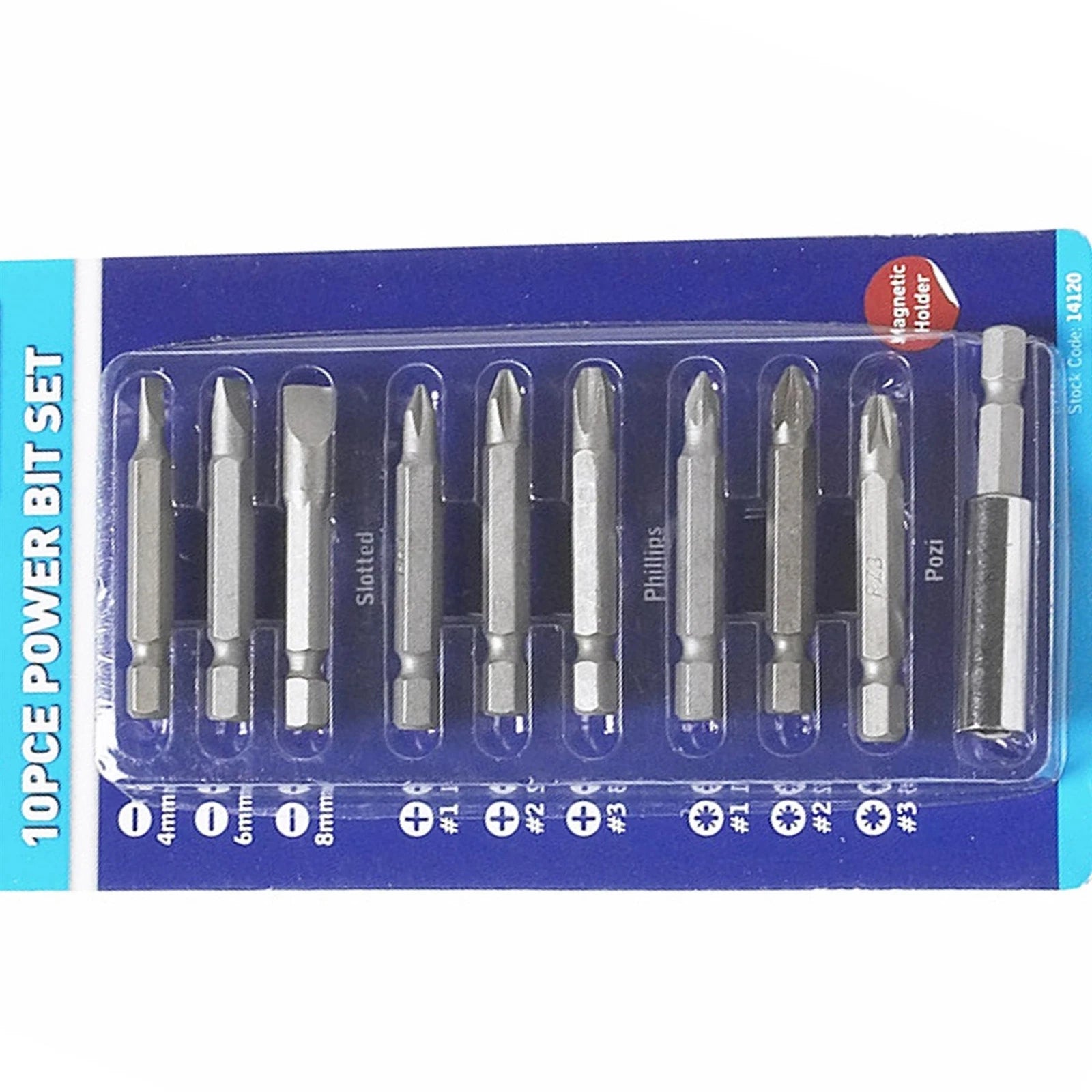Bluespot 10 Piece Power Bit Set Includes Phillips, Pozi And Slotted Power Bits
