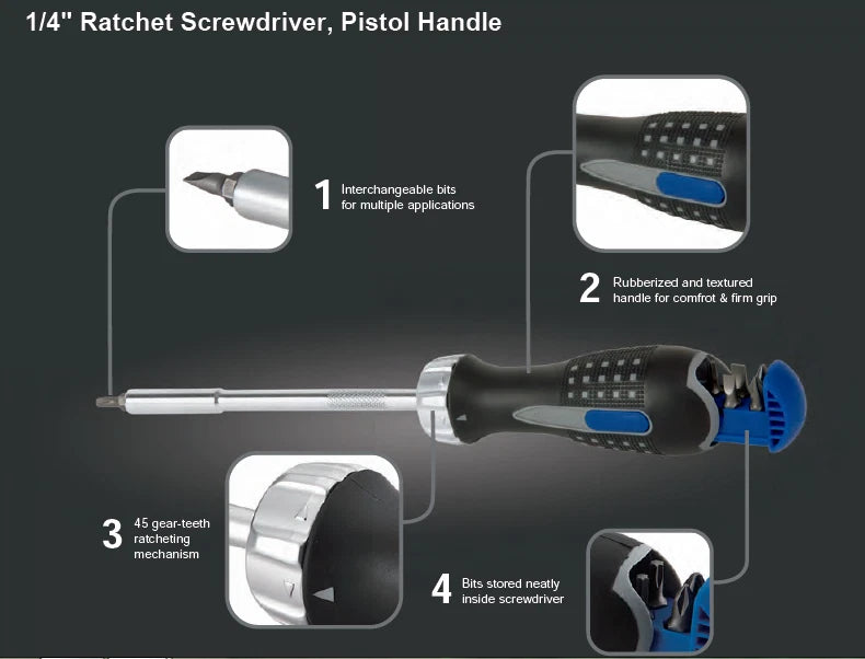 Blue Point ratchet screwdriver with bits ratcheting screwdriver BSGDMR6