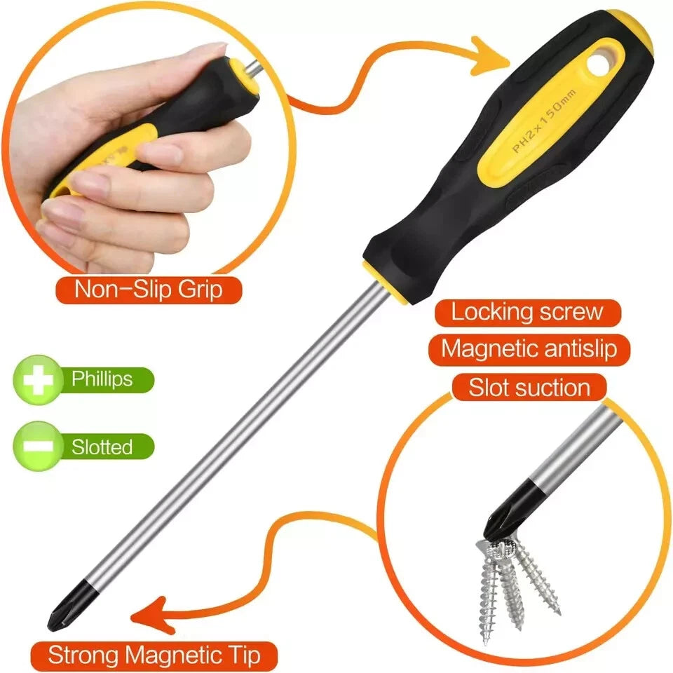 9Pcs Magnetic Screwdriver Set, 12In Including Extra Long Phillips and Slotted