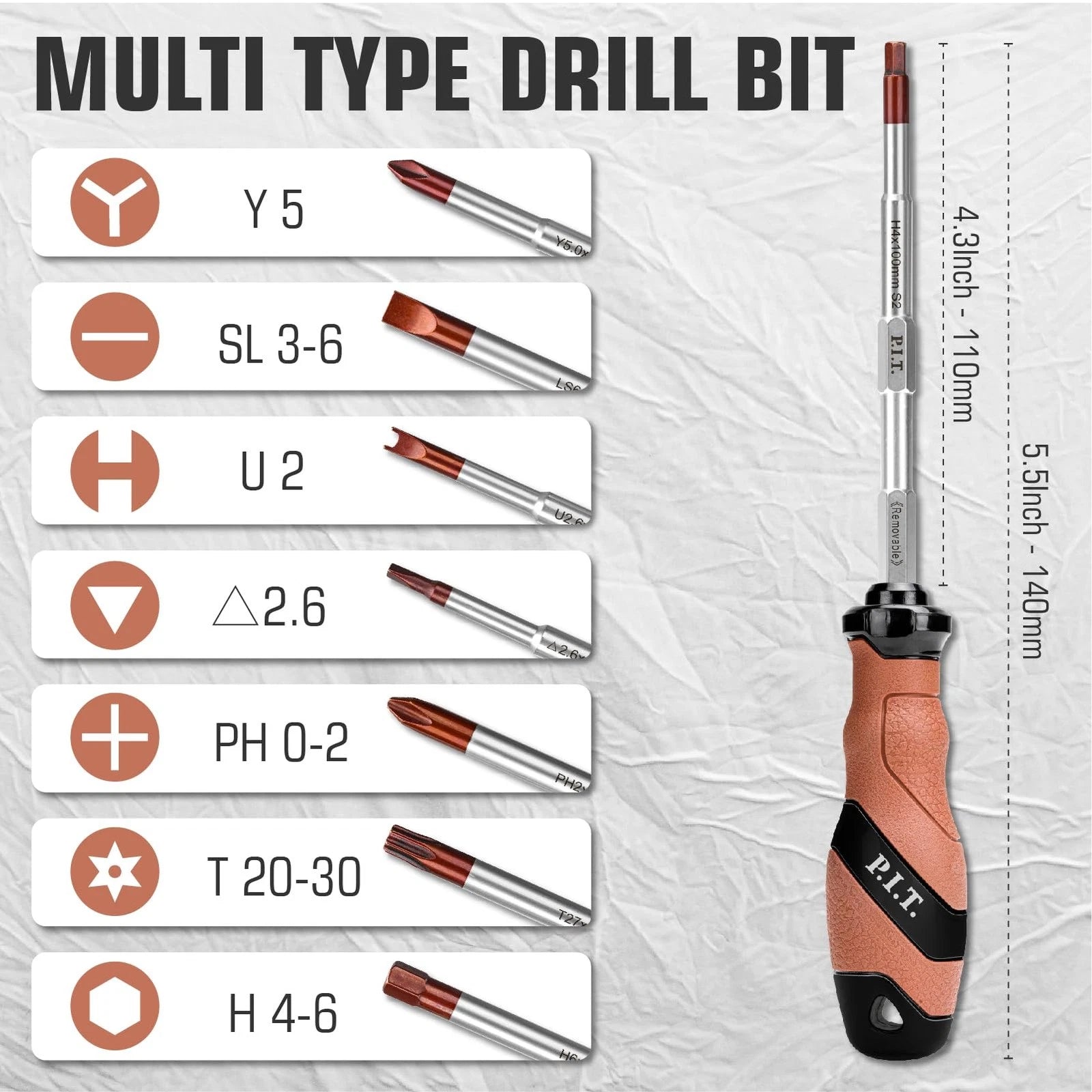 P.I.T. Screwdriver Set, 16-in-1 Impact Rated Screwdriver with Interchangeable...