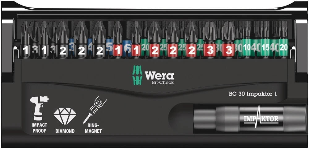 Wera Bit-Check 30 Impaktor 1 30 Piece Impact Screwdriver Bit Set - 057690