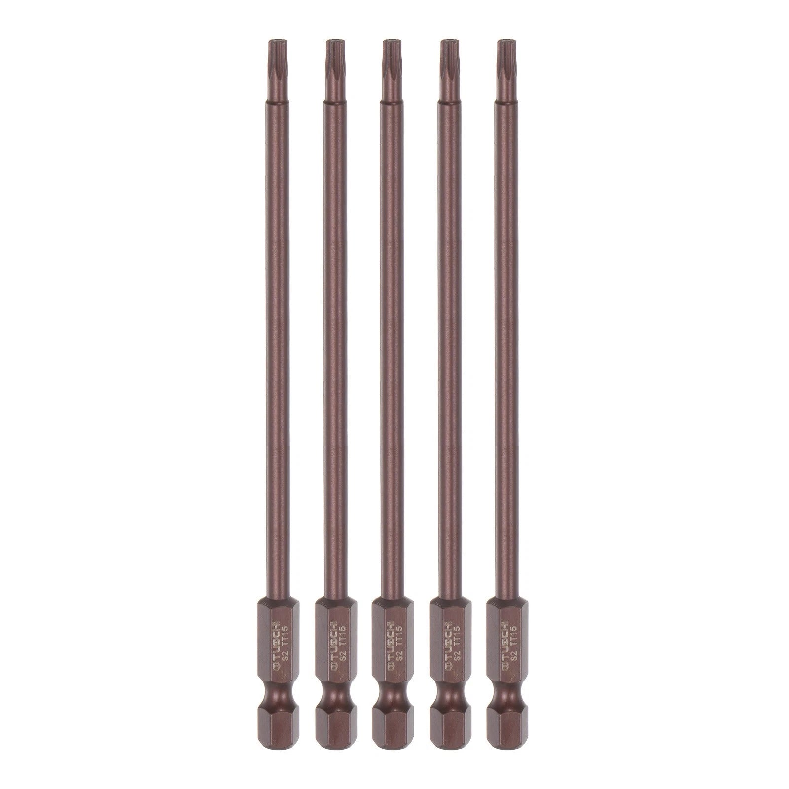5pcs T15 Magnetic Security Torx Screwdriver Bit 1/4" Hex Shank 6" Length Red