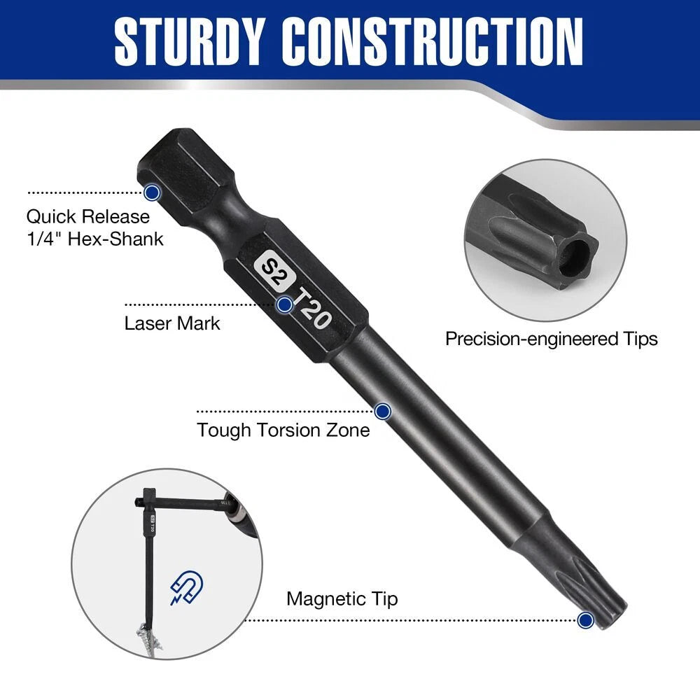 WORKPRO 10PCS Security Torx Bit Set 2.3" Long Magnetic Tips Torx Screwdriver Bit