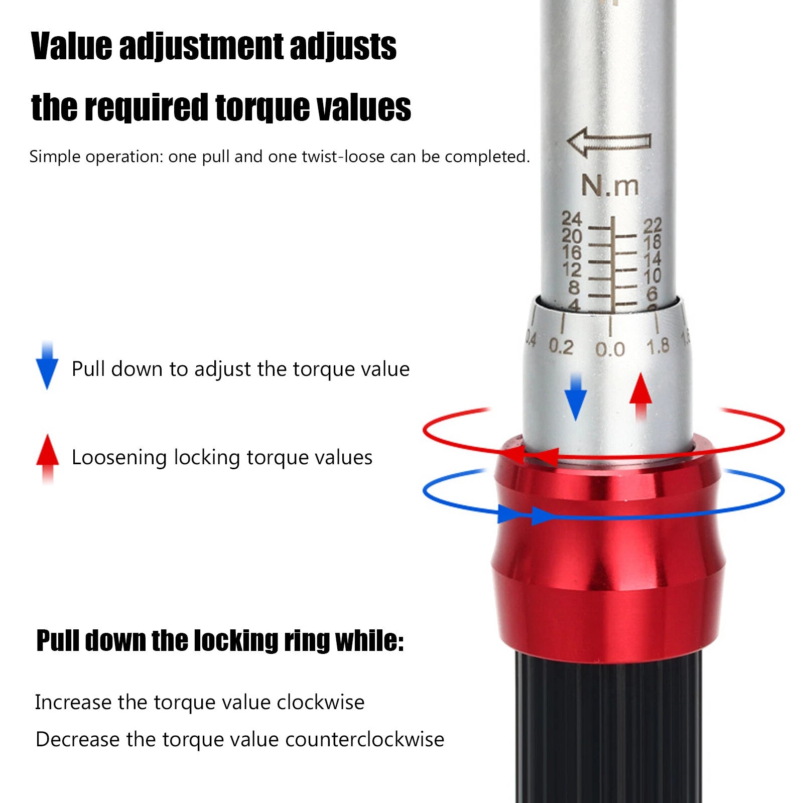 Bicycle Torque Wrench Set 15Pcs 1/4" 2-24Nm 1.5/2/2.5/3/4/5/6mm Portable Durable