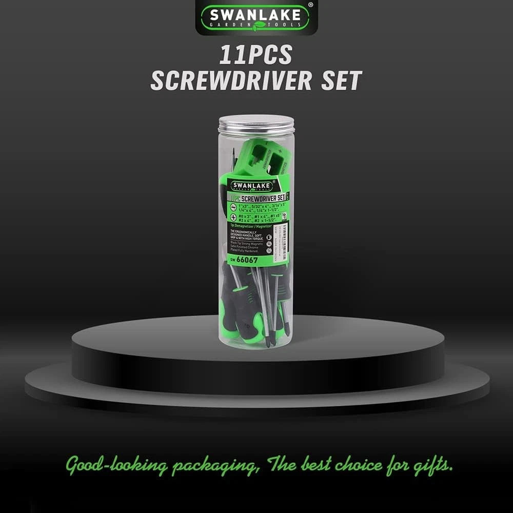 SWANLAKE 11PCS Screwdriver Set, Magnetic 5 Phillips and 5 Flat Head Black