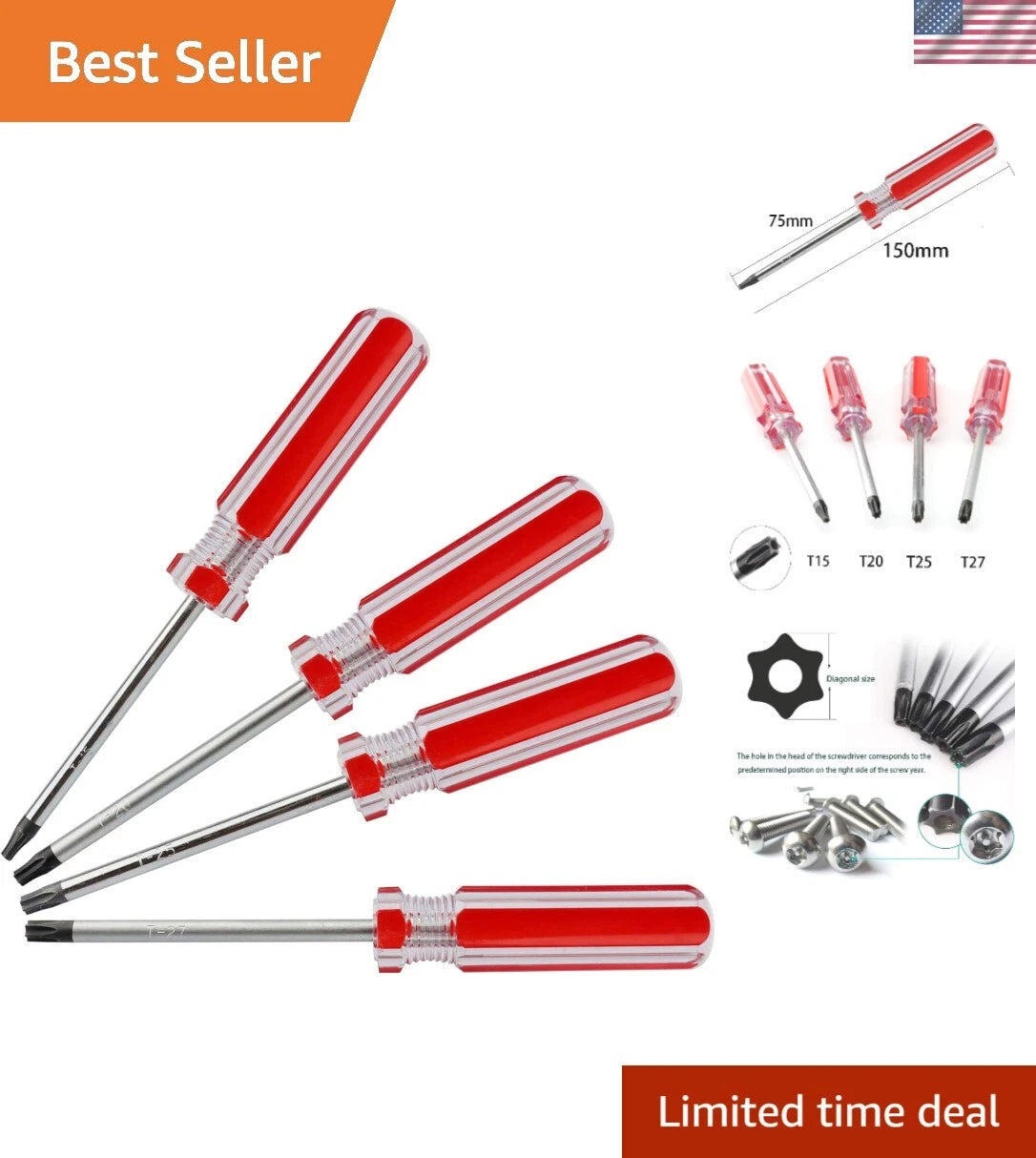 4-Piece Torx Screwdriver Set: Compact, Durable, with High Magnetic Strength Tips
