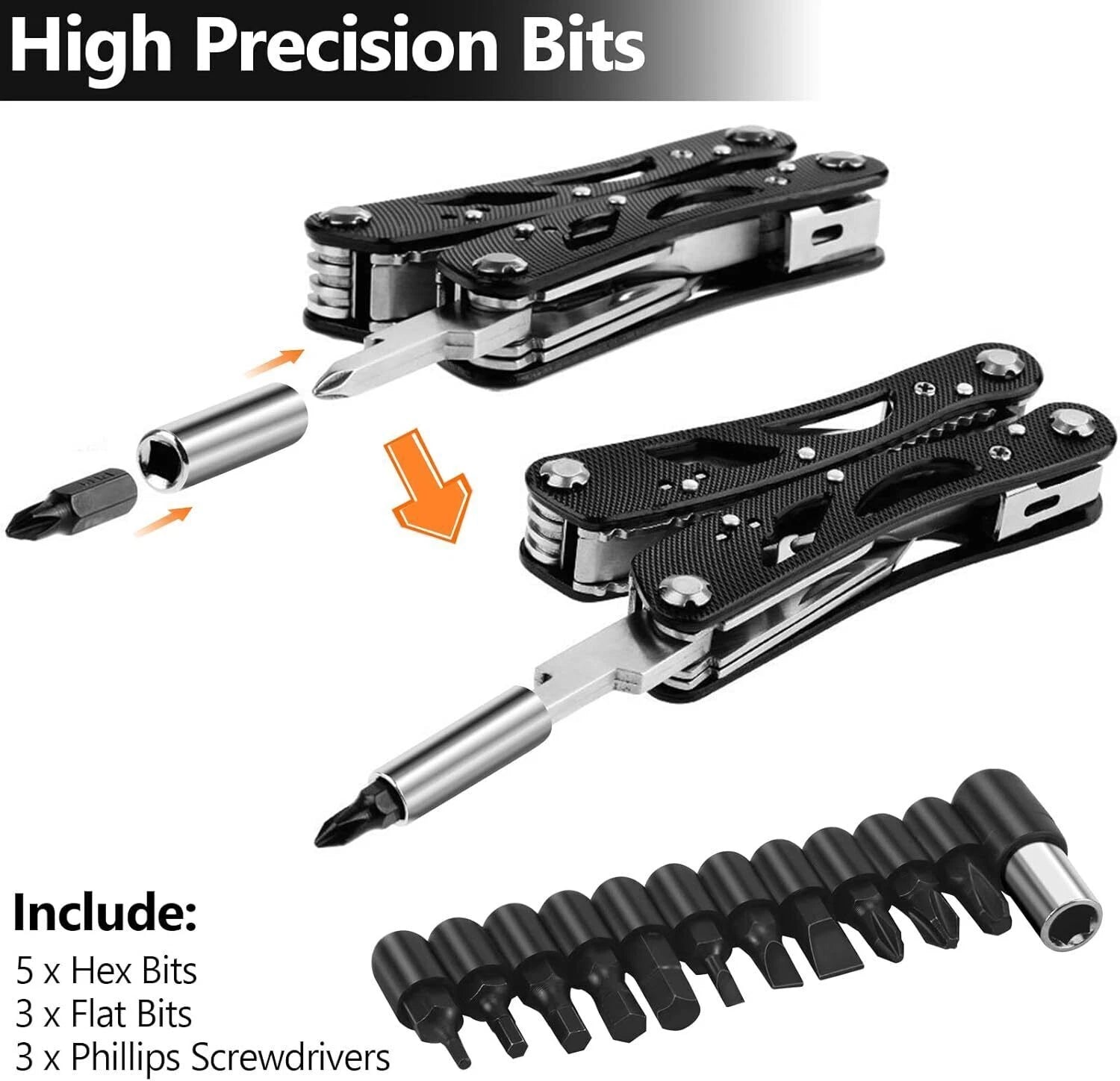 Multitool Pliers Set Stainless Steel Screwdriver Tool with 11 Screwdriver Bits
