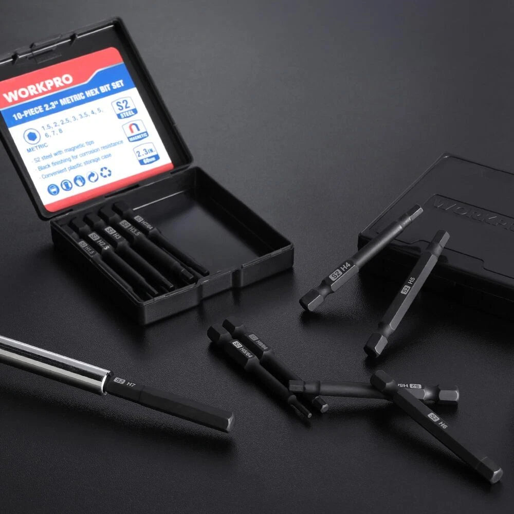 WORKPRO 20PC Hex Head Allen Wrench Drill Bit Set Magnetic Metric SAE Hex Bit Set