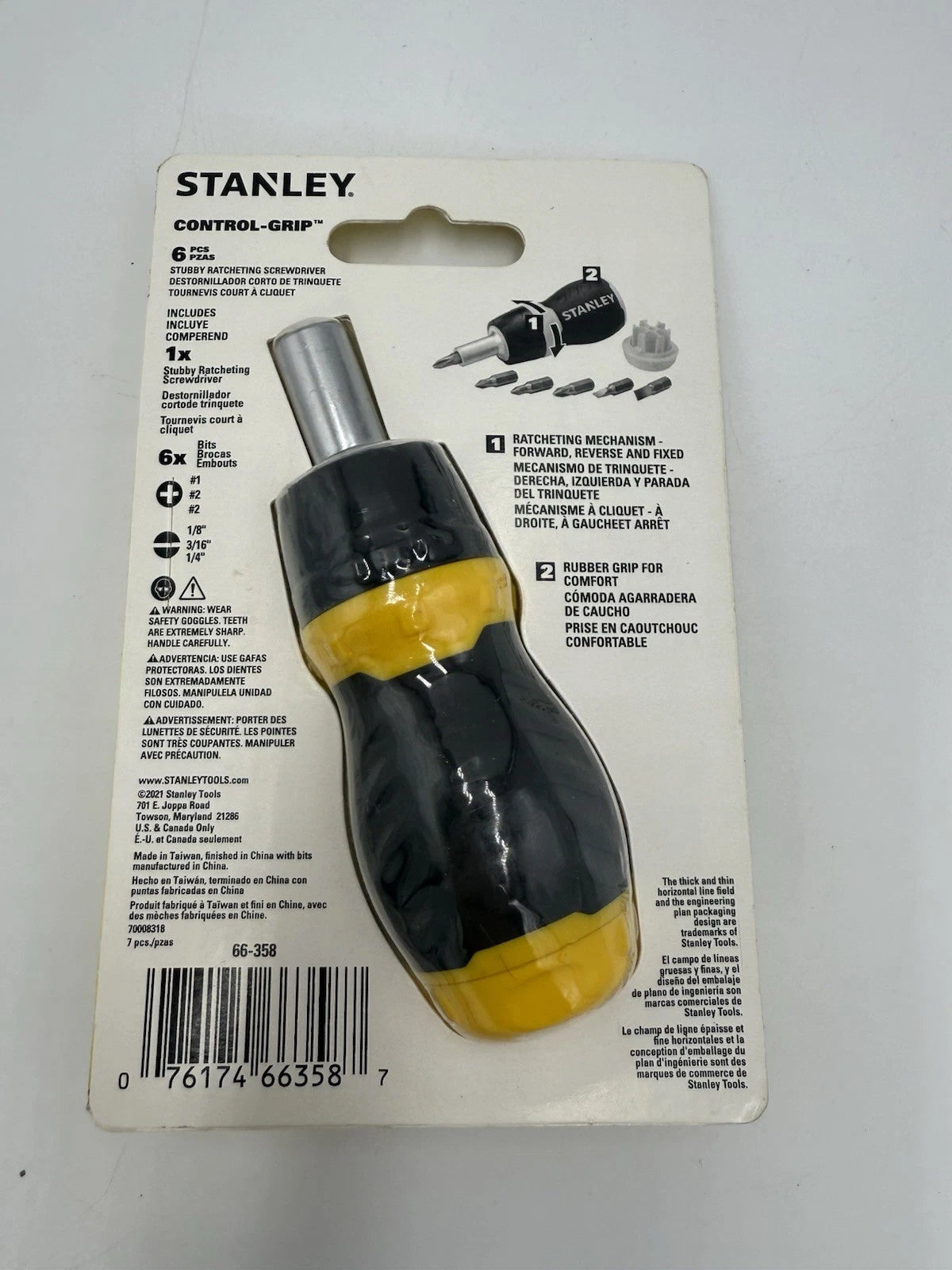 Stanley 66-358 Ratcheting Multi-Bit Stubby Screwdriver