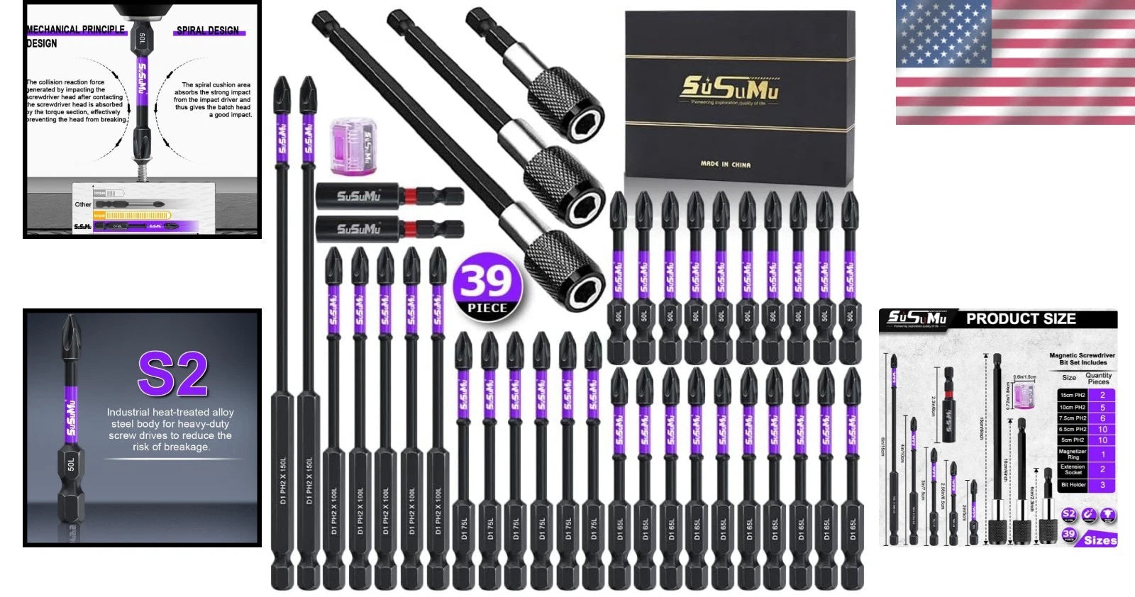 39-Piece Long Screwdriver Bit Set with Magnetic Extension Bar in Gift Box