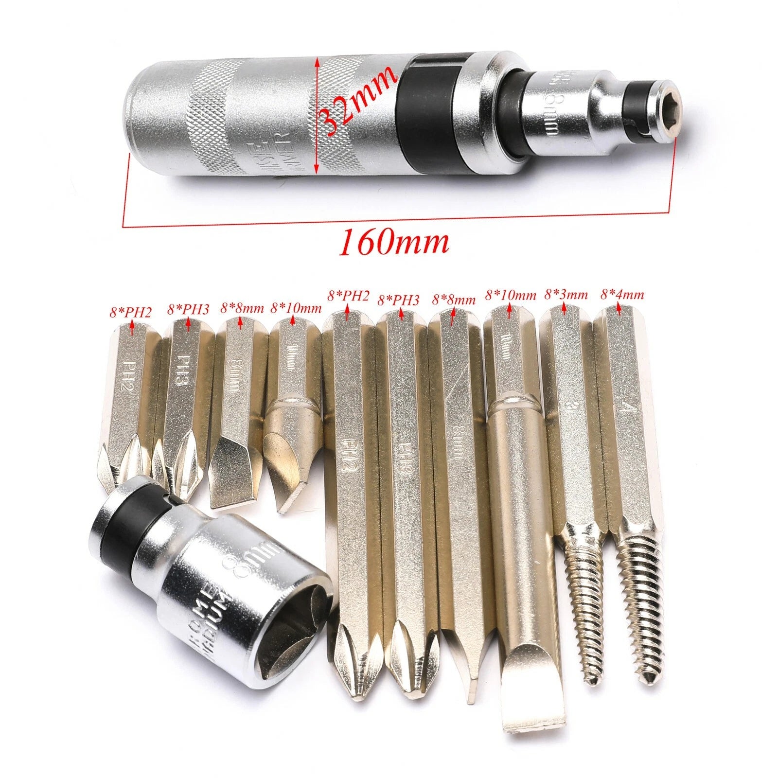 12pcs Impact Screwdriver Set Industrial Grade Metric Bits Screw Extractor Tool
