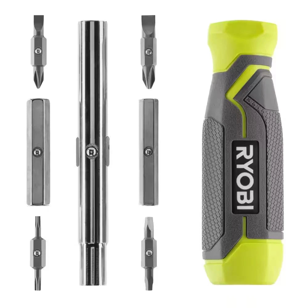 NEW Ryobi Multi-Bit 11in1 Screwdriver Cushion Grip Handle Bits and Nut Drivers