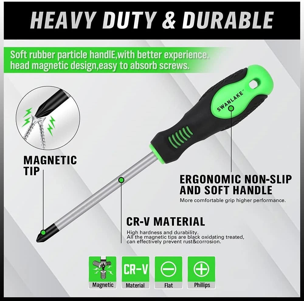 SWANLAKE 11PCS Screwdriver Set, Magnetic 5 Phillips and 5 Flat Head Black