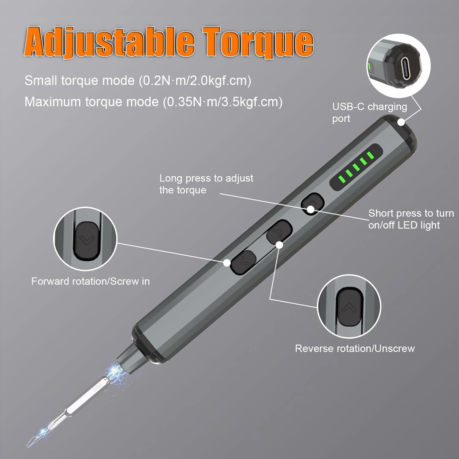 68-in-1 Mini Electric Screwdriver Set – 64 Bits, 5 Torque, LED Light, USB-C