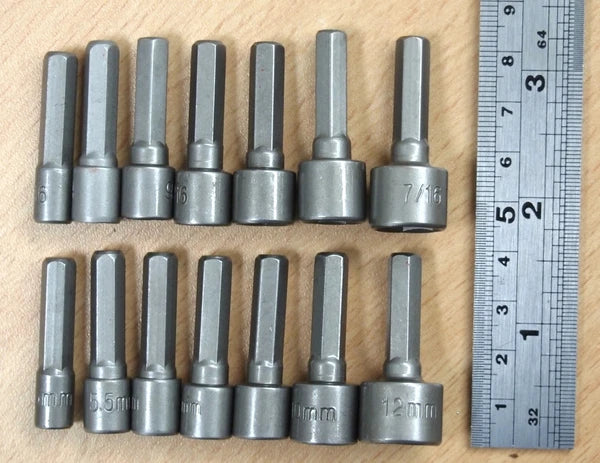 14 pcs Nut Driver Socket bits 1/4" Hex Shank, SAE & Metric