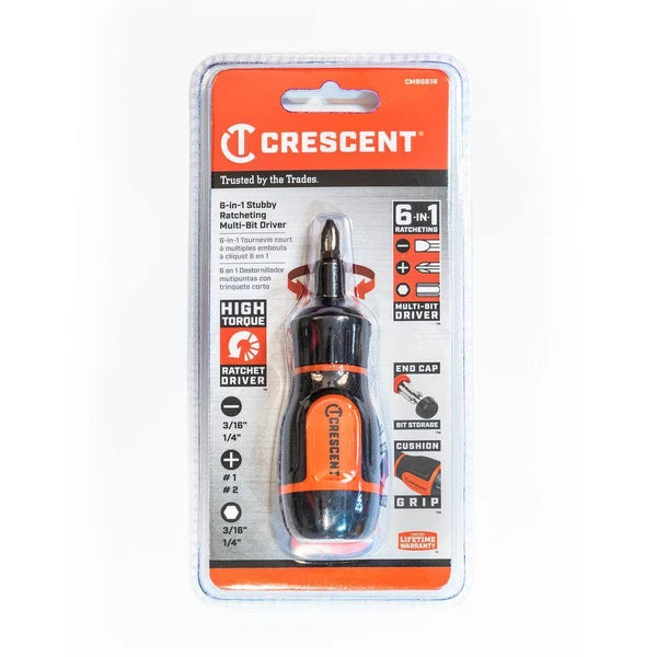 6-In-1 Stubby Ratcheting Multi-Bit Screwdriver
