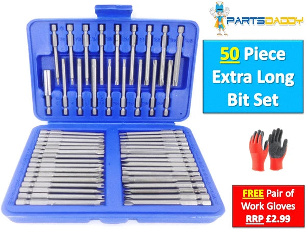 50 Piece Hex Star Torx Extra Long Security Bits Spline Flat Screwdriver Set 6-20