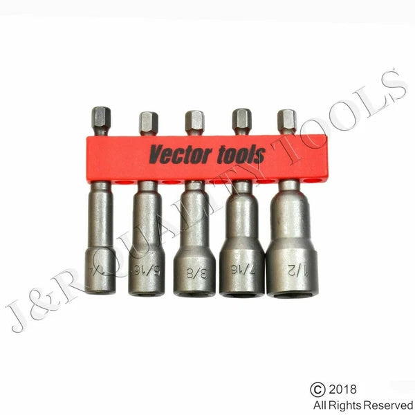5 pc 1/4" SHANK MAGNETIC NUT SETTER DRIVER SET 1/4", 5/16", 3/8", 7/16" and 1/2"