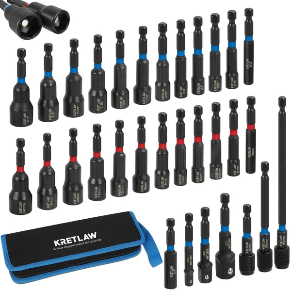 31PCS Magnetic Nut Driver Set, Impact Drill Driver Bit in Cr-V, SAE & Metric ...