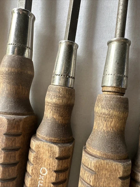 5 Pc Oxwall Vintage Screwdriver Set 4 Flat Blade, 1 Phillips Head Wooden Handles
