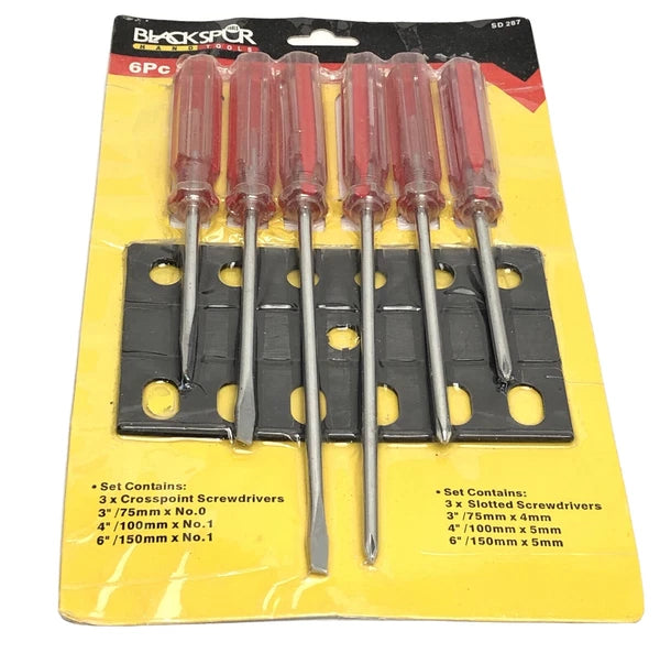 6Pc Screwdriver Set With Rack Philips Crosspoint Slotted Flat Head DIY Hardware