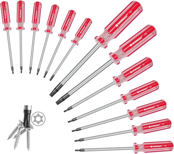 13-Piece Magnetic Torx Screwdrivers Set, Security Tamper Proof, Red
