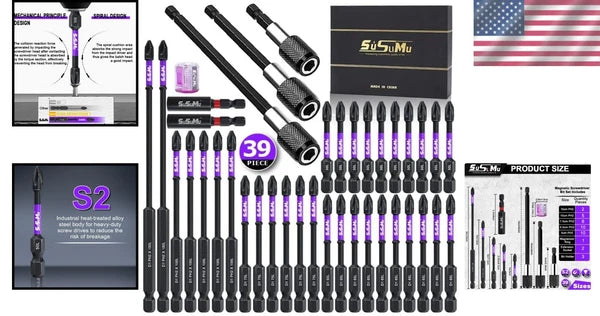 39-Piece Long Screwdriver Bit Set with Magnetic Extension Bar in Gift Box