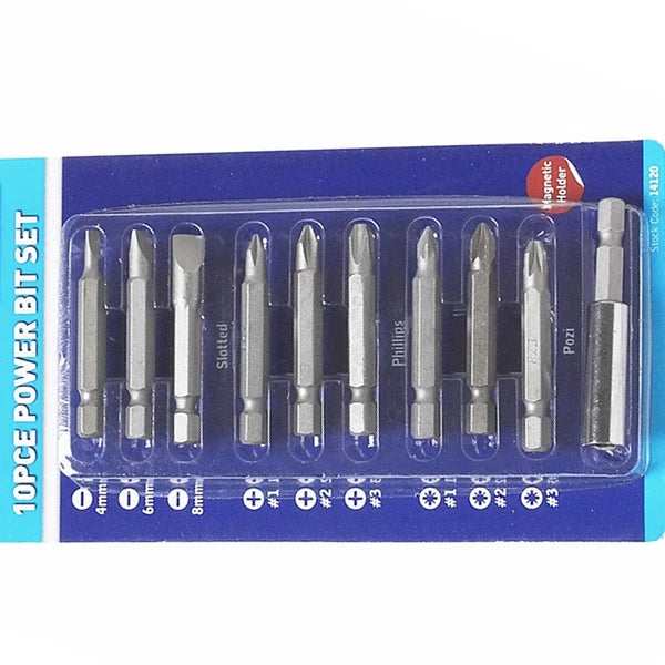 Bluespot 10 Piece Power Bit Set Includes Phillips, Pozi And Slotted Power Bits