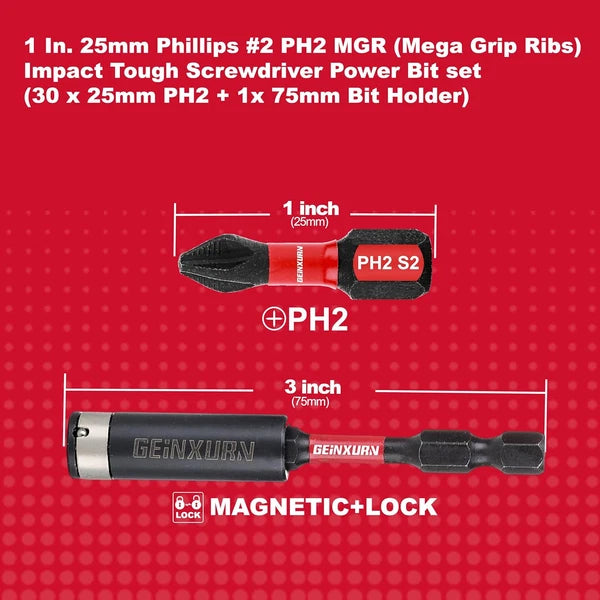 51Pack PH2 1 Inches Impact Tough Anti-Slip Screwdriver Bits, #2 Phillips 1/4 Inc