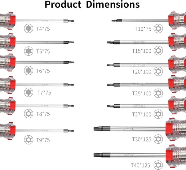 13-Piece Magnetic Torx Screwdrivers Set, Security Tamper Proof, Red