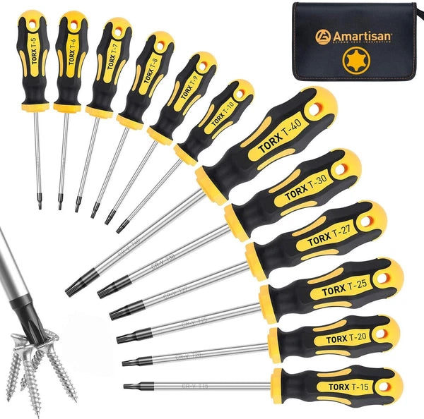 Amartisan 12-Piece Magnetic Torx Screwdrivers Set, T5 - T40, Yellow