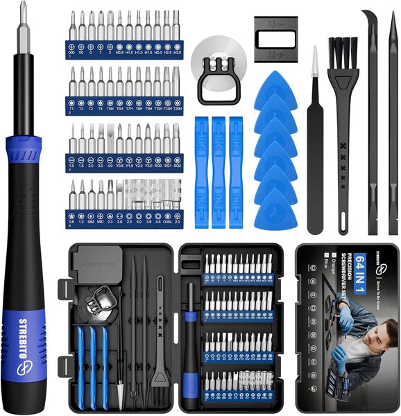 STREBITO Small Precision Screwdriver Set 64-Piece with Torx, Triwing, Pentalobe,