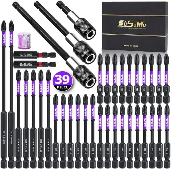 39-Piece Long Screwdriver Bit Set with Magnetic Extension Bar in Gift Box