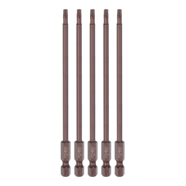 5pcs T15 Magnetic Security Torx Screwdriver Bit 1/4" Hex Shank 6" Length Red