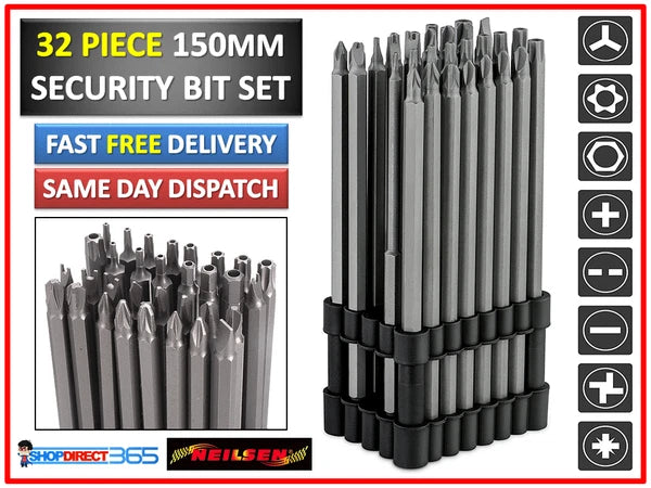 32pc 150mm Extra Long Reach Torx Security Bit Set Tamper Proof Screwdriver #0715
