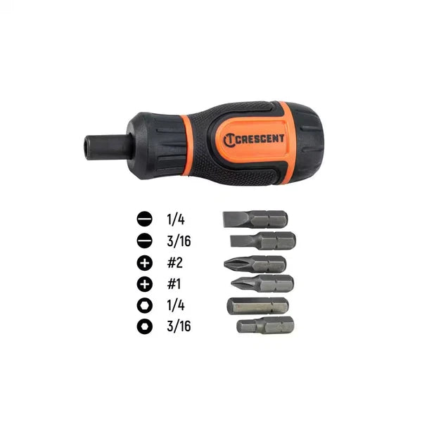6-In-1 Stubby Ratcheting Multi-Bit Screwdriver