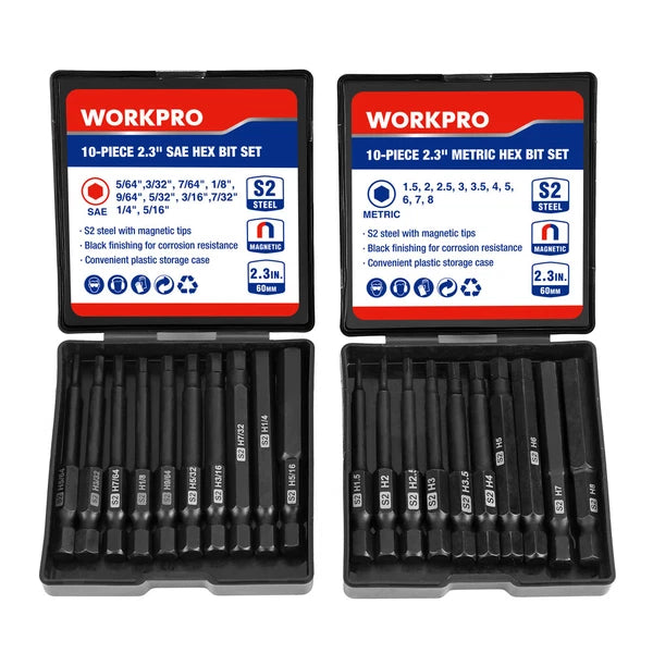 WORKPRO 20pcs Hex Head Allen Wrench Drill Bit Set Metric and SAE Hex Bits New