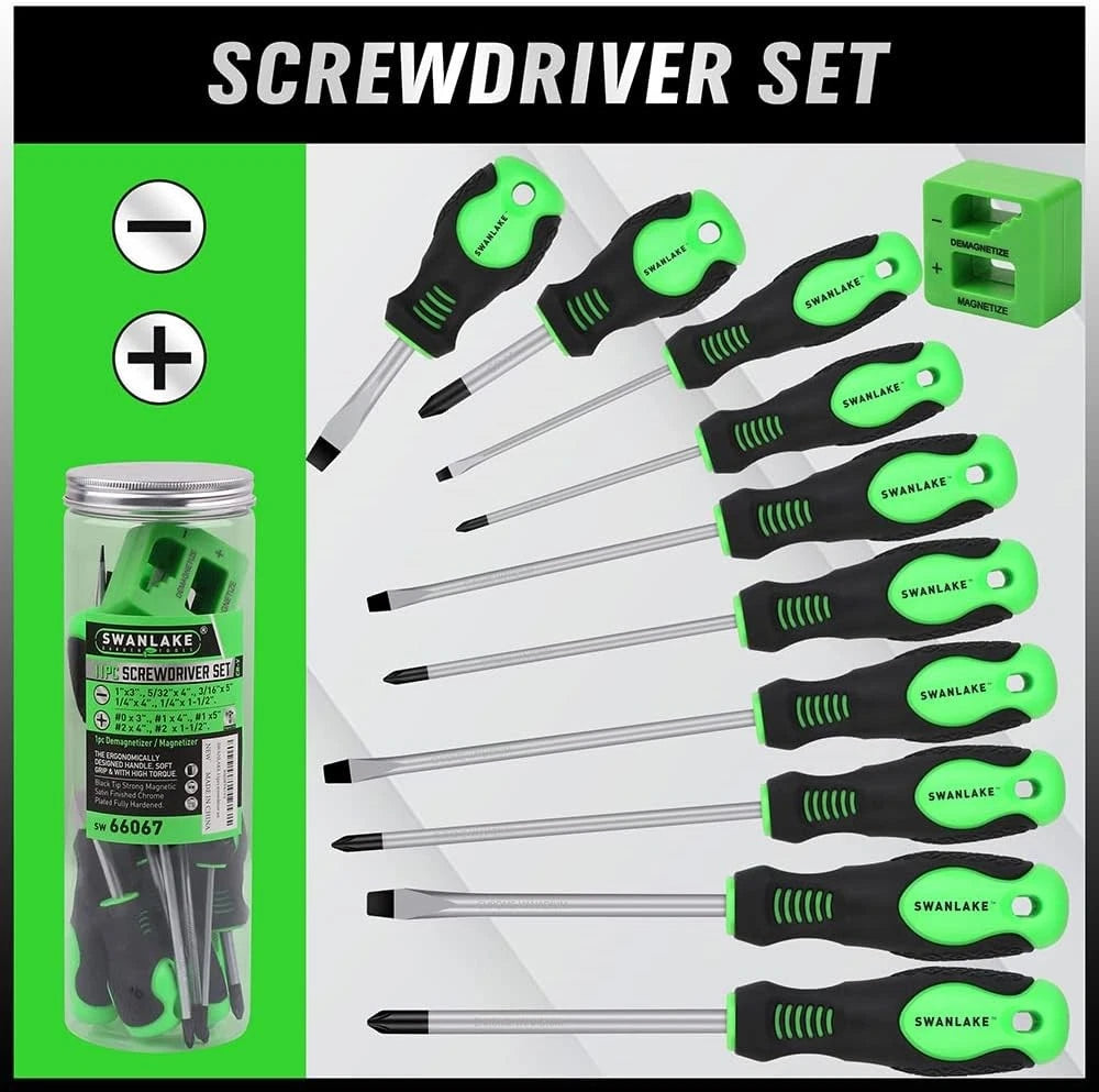 SWANLAKE 11PCS Screwdriver Set, Magnetic 5 Phillips and 5 Flat Head Black