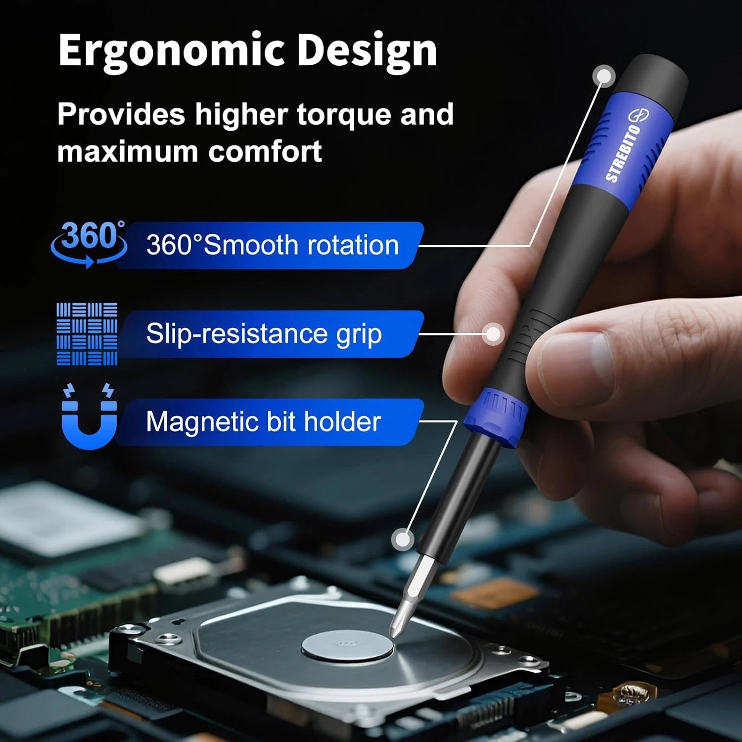 STREBITO Small Precision Screwdriver Set 64-Piece with Torx, Triwing, Pentalobe,