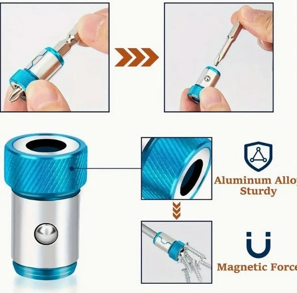 SET OF 3 MULTI COLOURED MAGNETIC RING SCREW HOLDERS FOR DRILL BITS PICK UP TOOL