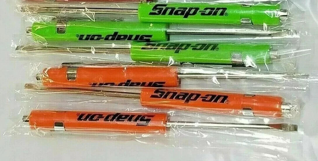 (150) SNAP ON Pocket Screwdrivers Flat Tip Magnet End, Mixed ORANGE & GREEN NEW