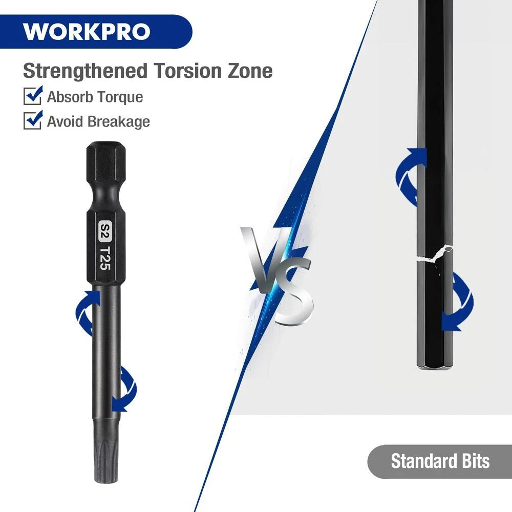 WORKPRO 10PCS Security Torx Bit Set 2.3" Long Magnetic Tips Torx Screwdriver Bit