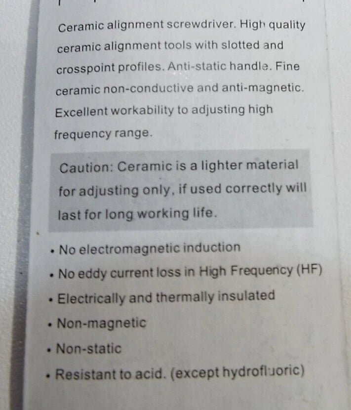 QTY10 Ceramic Tuning alignment Screw driver Non conductive Non magnetic ESD TOOL