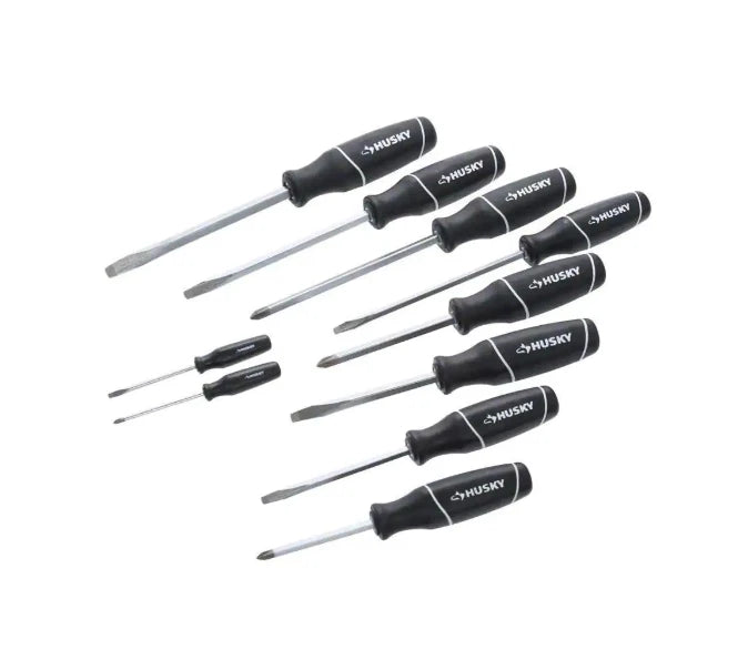 Husky Screwdriver Set 10-Piece Slotted & Phillips Chrome Blade Lifetime Warranty