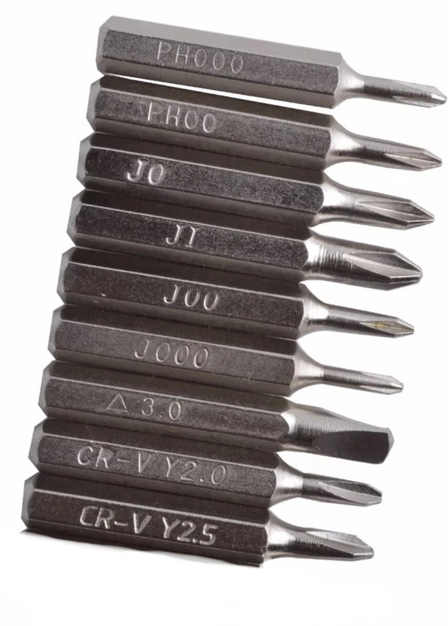 9PC Screwdriver Bit Micro 4 Set PH000,PH00,J0,J1,J00,J000,Y2.0,Y2.5,Triangle 3.0