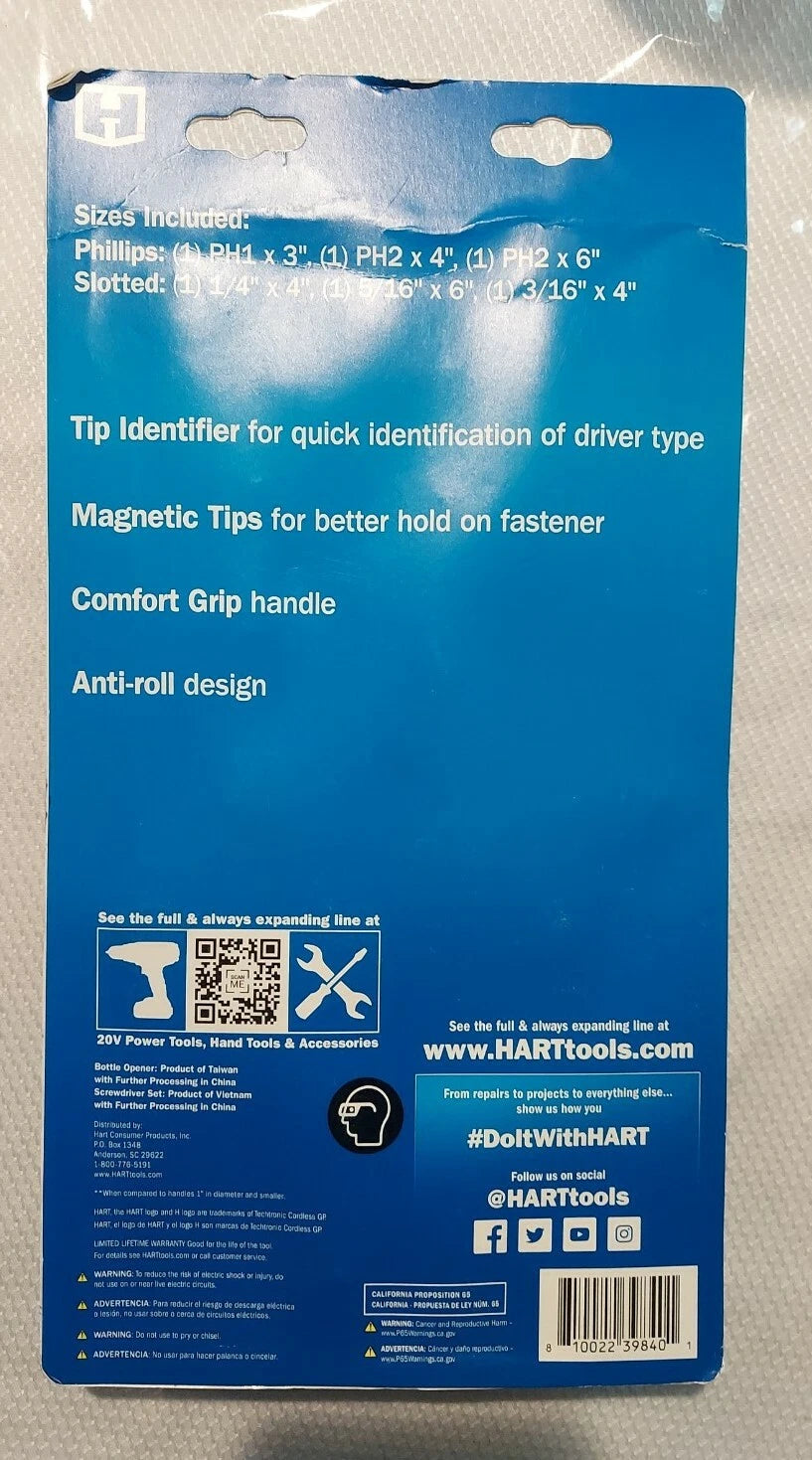 HART 2-Pk 6pc Screwdriver Set +Bottle Opener, Magnetic Tip, Philips, Flathead 🆕